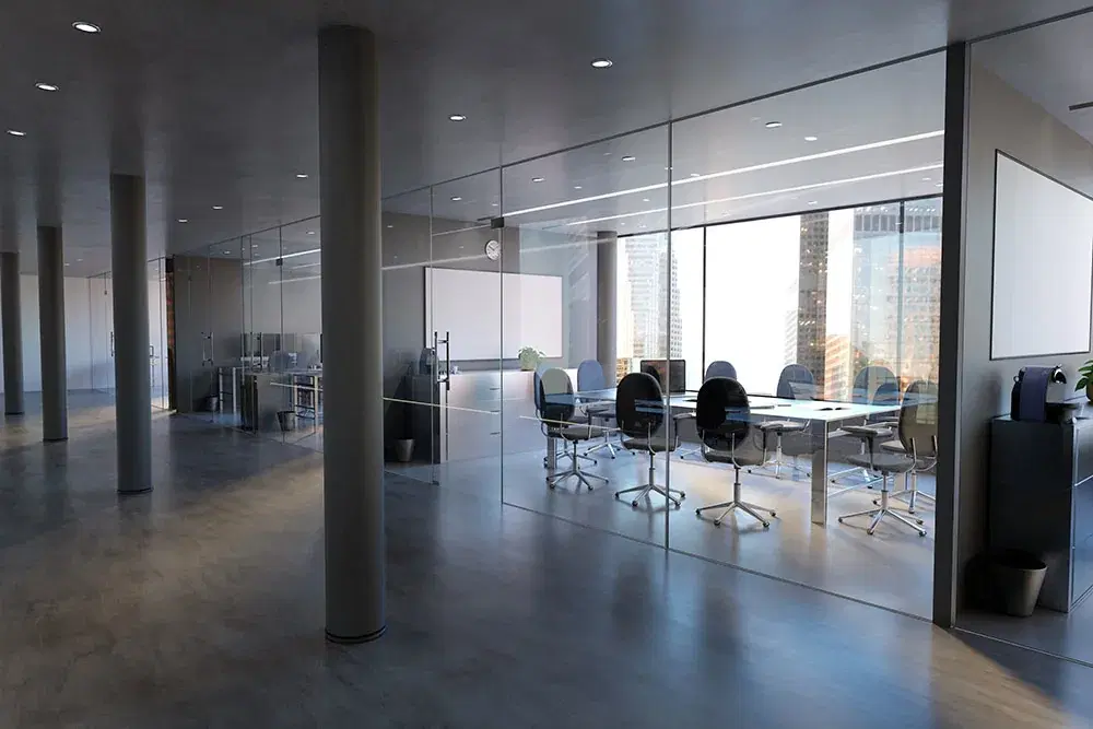 Glass-partitioned office interior